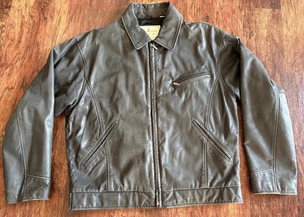 Towne by London Fog Black Leather Jacket Medium Quilted Lining
